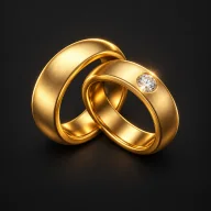 Dua cincin perkahwinan emas yang bertaut