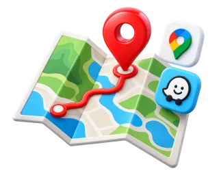 Peta lokasi majlis dengan navigasi Google Maps dan Waze