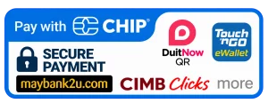 Pembayaran selamat dengan CHIP. Kaedah pembayaran yang disokong termasuk DuitNow QR, Touch ’n Go eWallet, Maybank2u, CIMB Clicks dan banyak lagi.