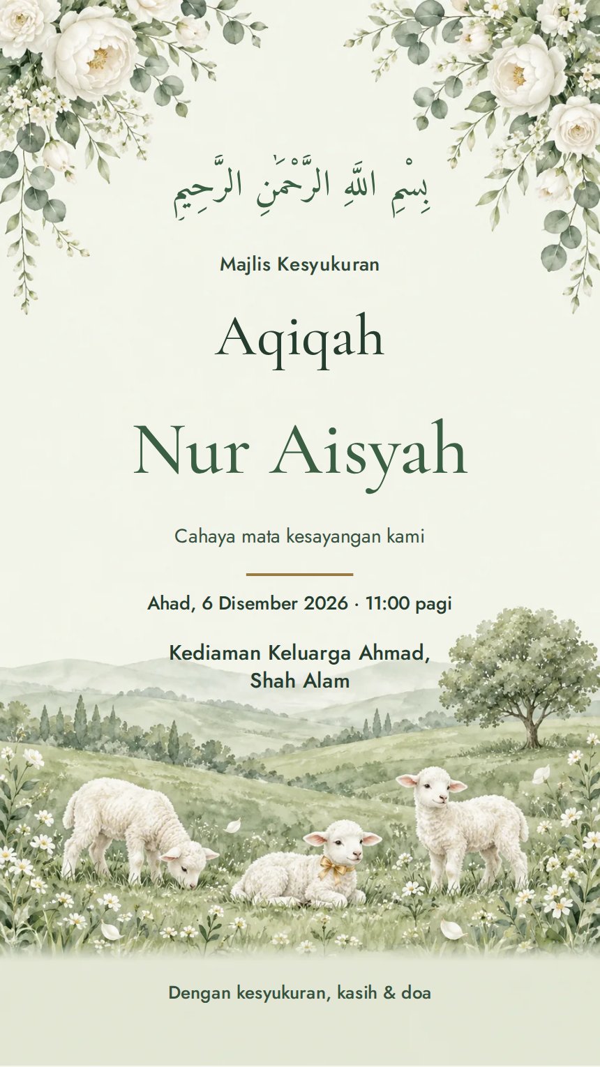 Taman Syukur — Kad Jemputan Kelahiran & Awal Hayat — Hijau — Botani & Tropika — Elegan