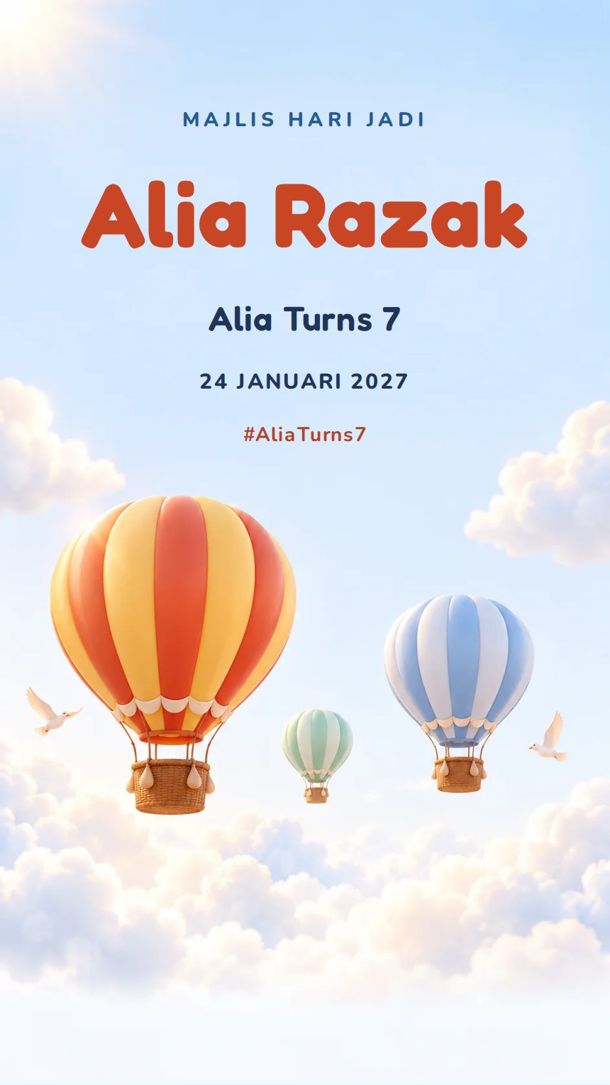 Belon Udara — Kad Jemputan Hari Jadi — Biru — Abstrak — Ceria