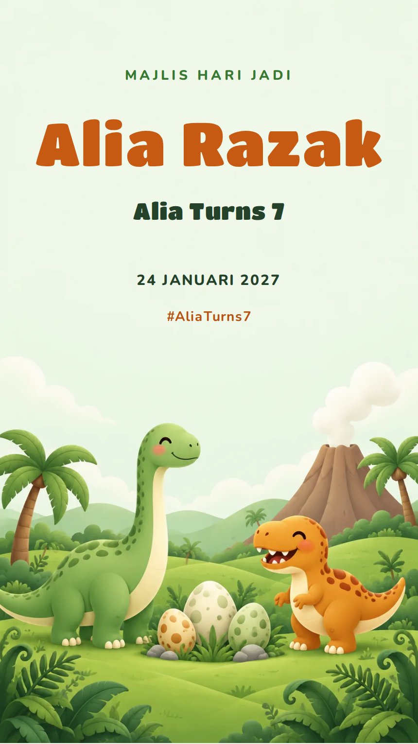 Dino Ceria — Kad Jemputan Hari Jadi — Hijau — Abstrak — Ceria