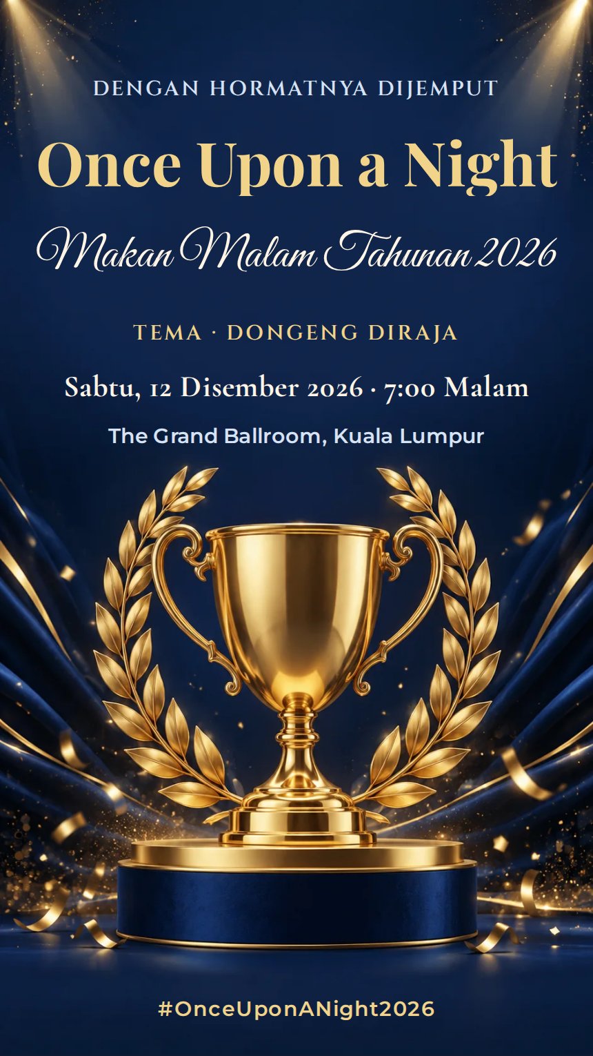 Anugerah Kecemerlangan — Kad Jemputan Makan Malam Tahunan & Korporat — Biru Laut — Mewah Moden — Elegan