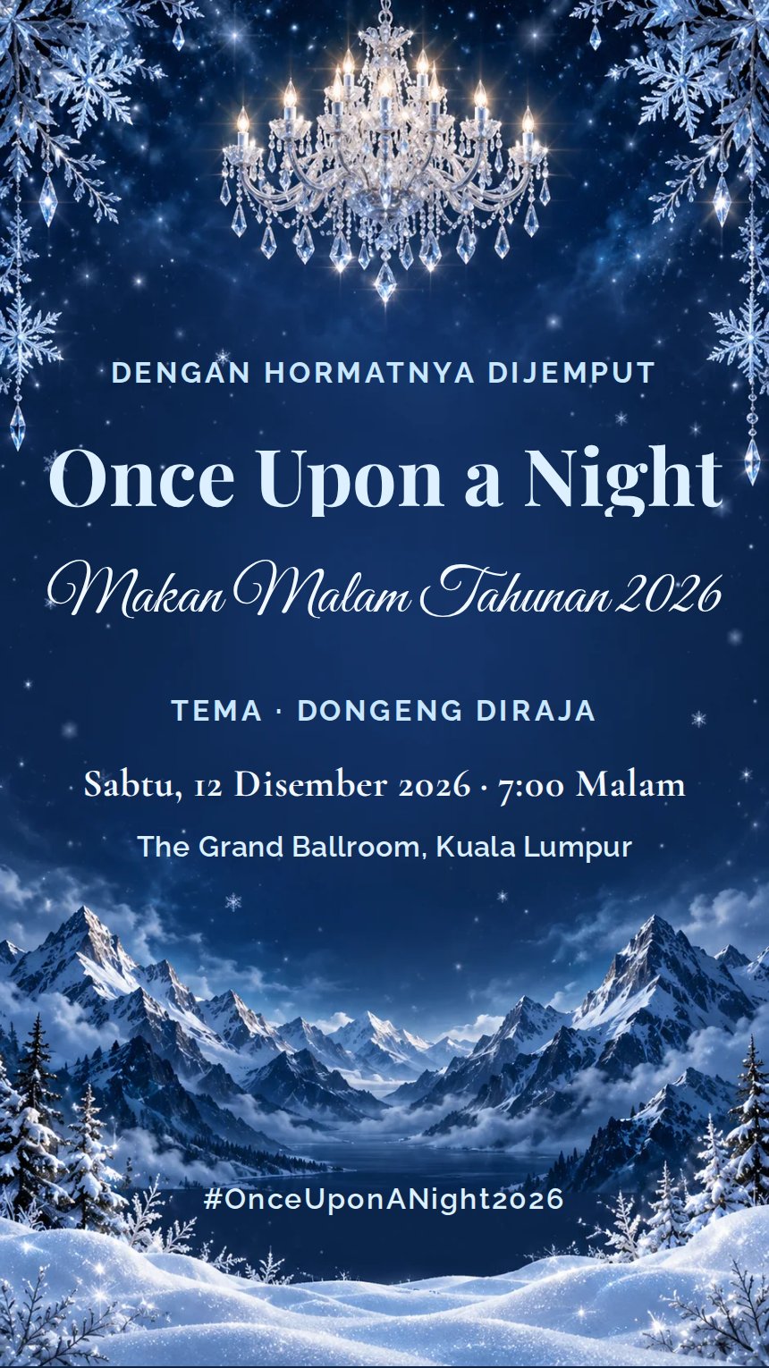 Salji Kristal — Kad Jemputan Makan Malam Tahunan & Korporat — Perak — Minimalis — Elegan