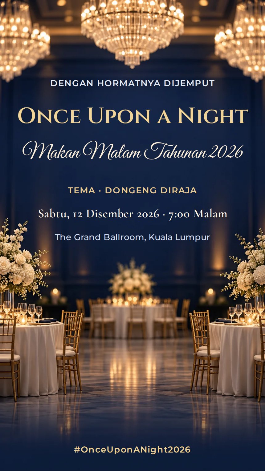 Dewan Agung — Kad Jemputan Makan Malam Tahunan & Korporat — Biru Laut — Mewah Moden — Mewah