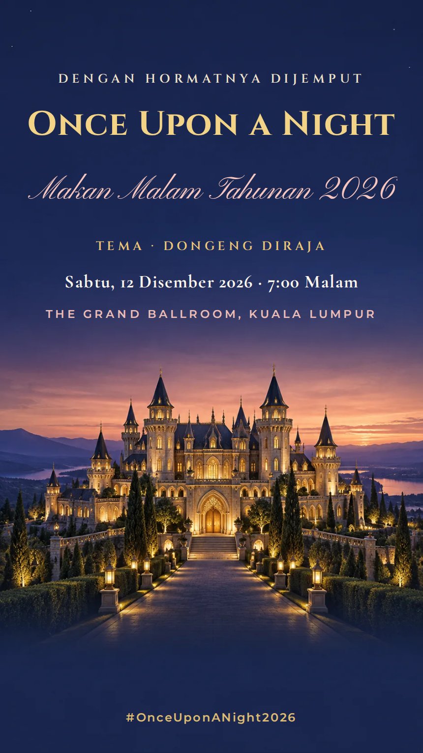 Istana Senja — Kad Jemputan Makan Malam Tahunan & Korporat — Biru Laut — Berukir & Klasik — Mewah
