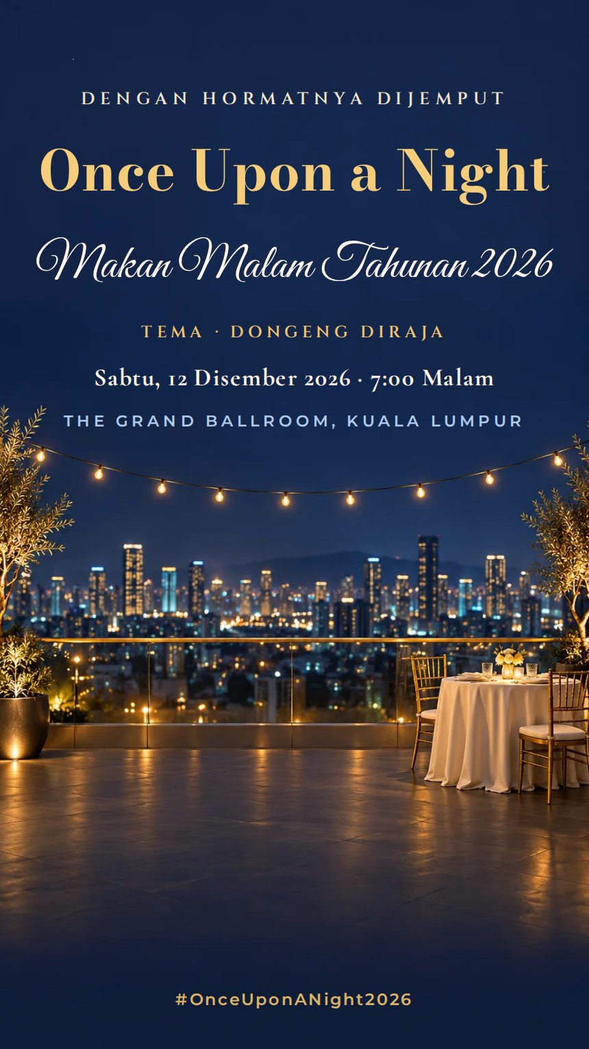 Rooftop Kota — Kad Jemputan Makan Malam Tahunan & Korporat — Biru Laut — Mewah Moden — Moden