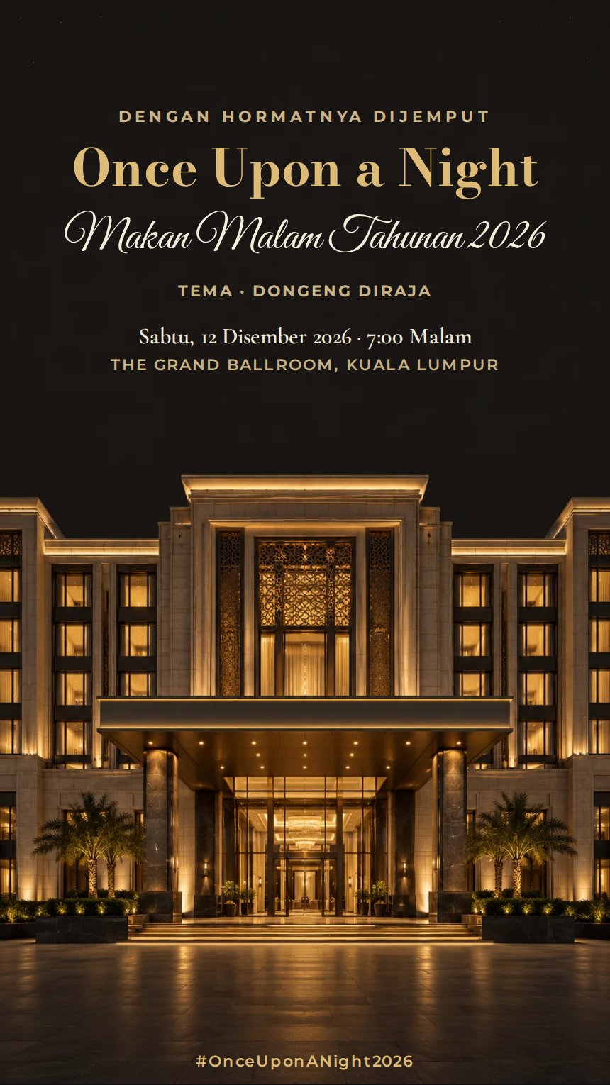 Hotel Agung — Kad Jemputan Makan Malam Tahunan & Korporat — Hitam — Mewah Moden — Mewah