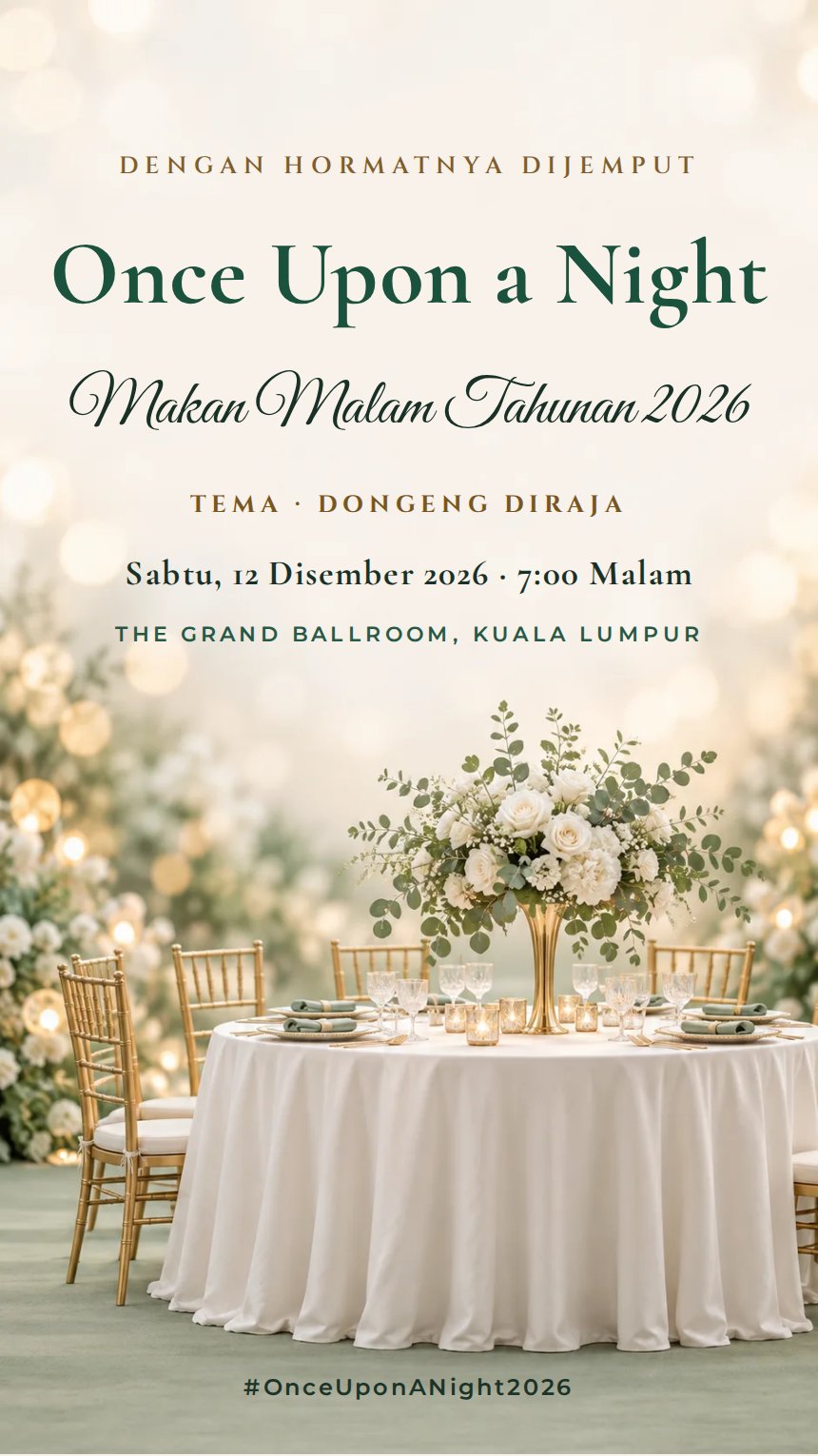 Meja Jamuan — Kad Jemputan Makan Malam Tahunan & Korporat — Hijau — Minimalis — Elegan
