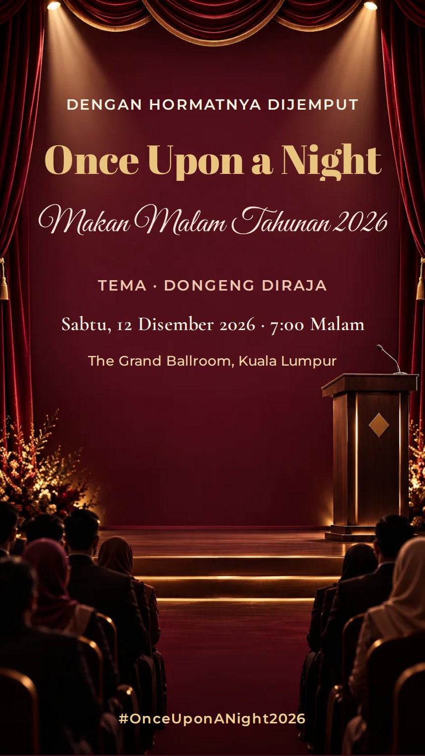 Malam Penghargaan — Kad Jemputan Makan Malam Tahunan & Korporat — Merah — Berukir & Klasik — Elegan