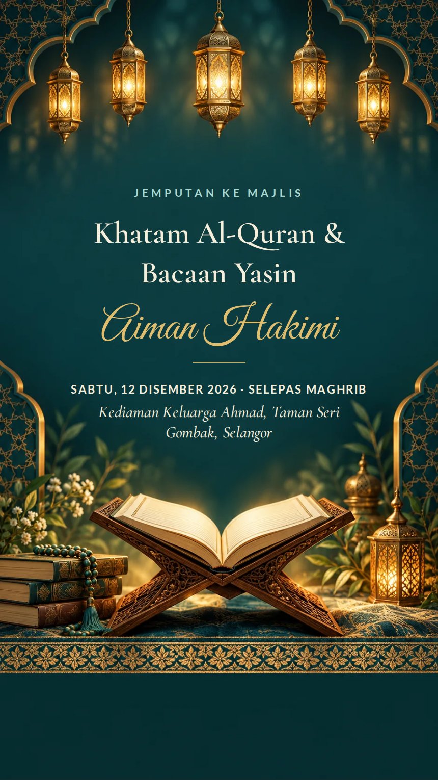 Lentera Ilmu — Kad Jemputan Rumah & Keluarga — Biru Kehijauan — Islamik & Arabesk — Elegan