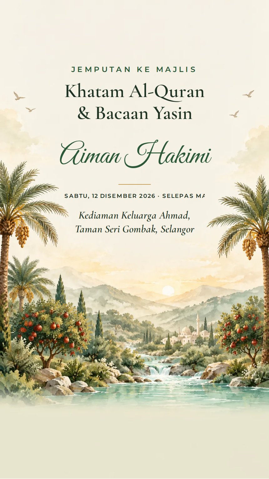 Taman Firdausi — Kad Jemputan Rumah & Keluarga — Hijau — Botani & Tropika — Elegan