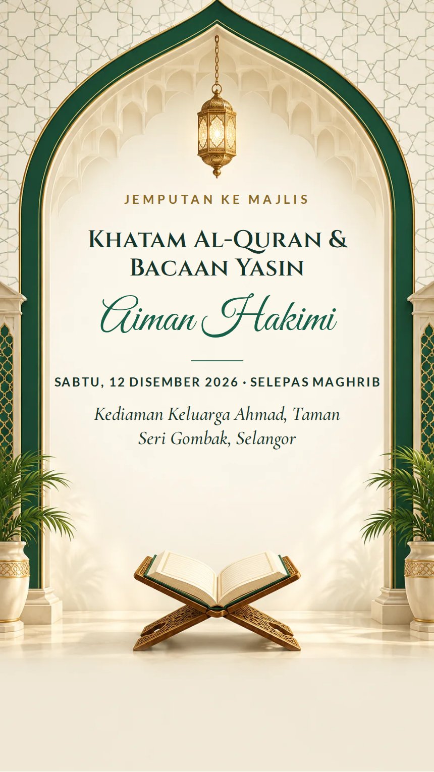 Mihrab Zamrud — Kad Jemputan Rumah & Keluarga — Hijau — Islamik & Arabesk — Klasik