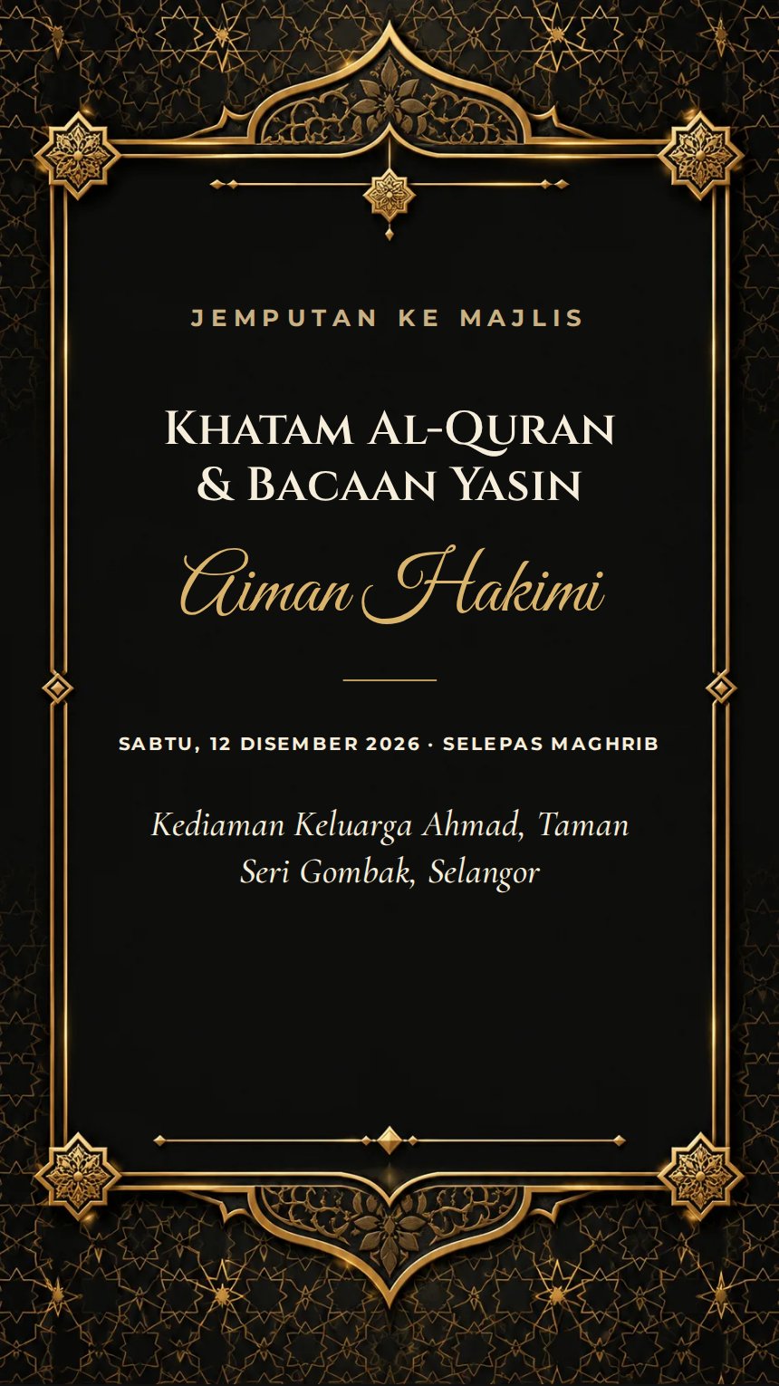 Khat Emas — Kad Jemputan Rumah & Keluarga — Hitam — Islamik & Arabesk — Mewah