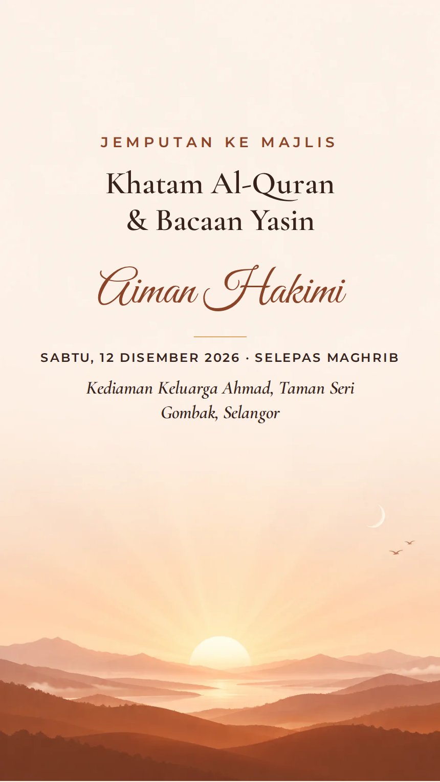 Cahaya Fajar — Kad Jemputan Rumah & Keluarga — Oren — Minimalis