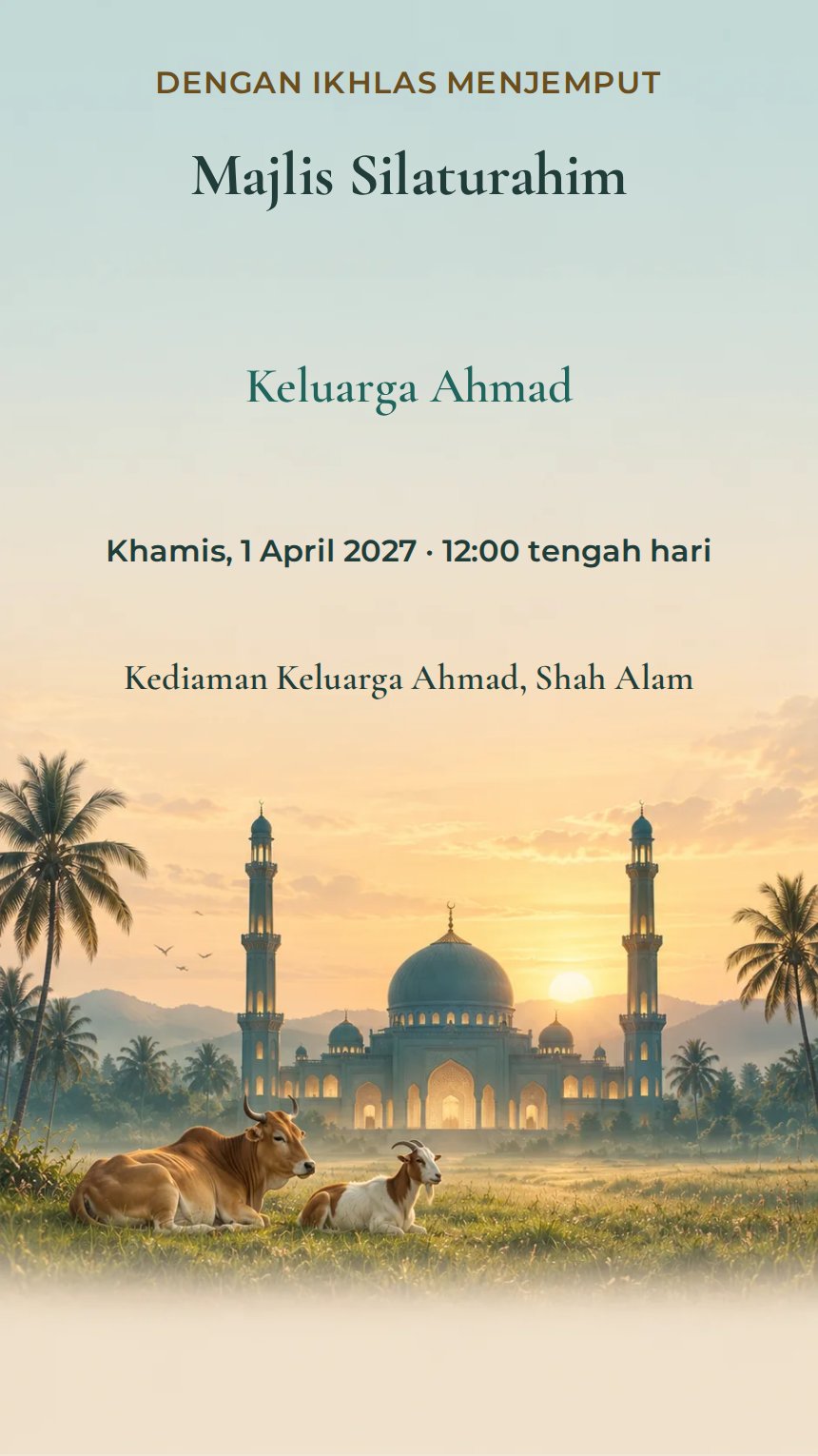 Takbir Subuh — Kad Jemputan Perayaan Agama & Kebudayaan — Biru Kehijauan — Islamik & Arabesk — Elegan