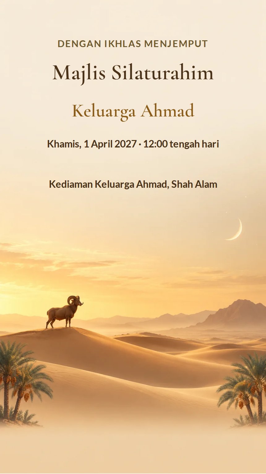 Jejak Pengorbanan — Kad Jemputan Perayaan Agama & Kebudayaan — Emas — Islamik & Arabesk — Elegan