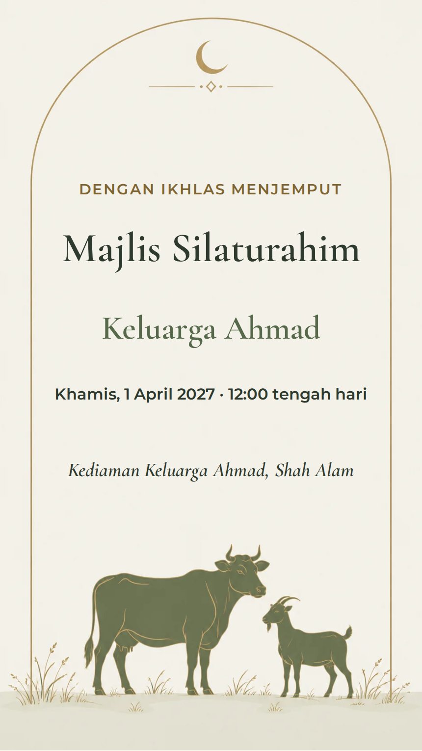 Aidiladha Minimalis — Kad Jemputan Perayaan Agama & Kebudayaan — Krim — Minimalis
