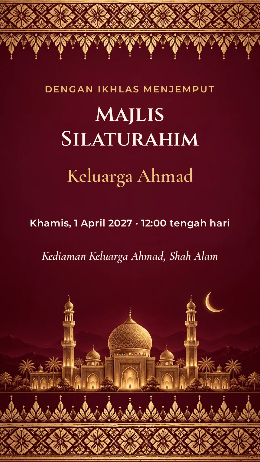Songket Korban — Kad Jemputan Perayaan Agama & Kebudayaan — Merah — Berukir & Klasik — Tradisional