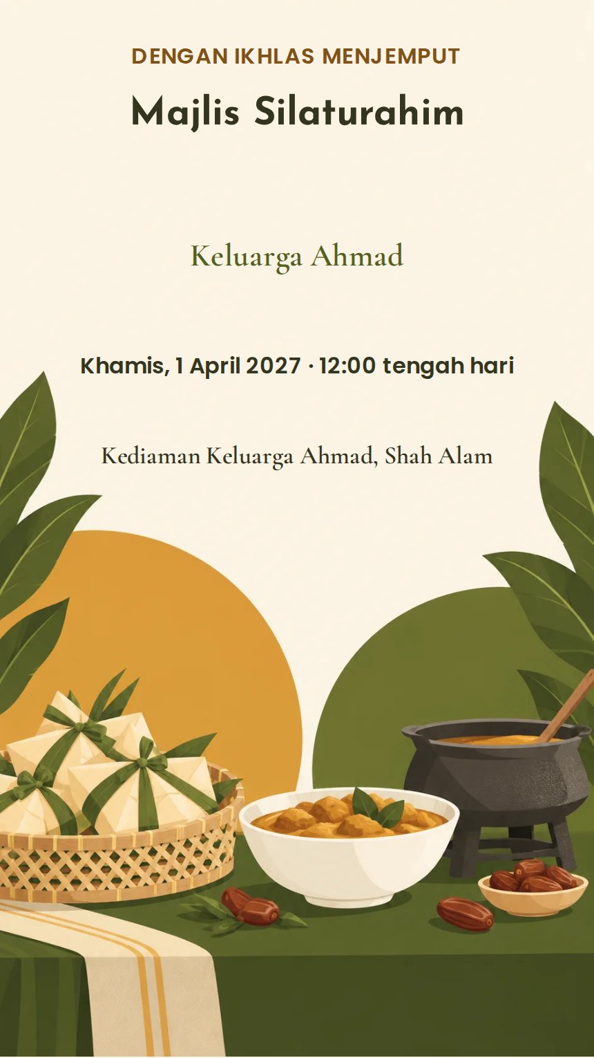 Kongsi Rezeki — Kad Jemputan Perayaan Agama & Kebudayaan — Kuning — Abstrak — Moden
