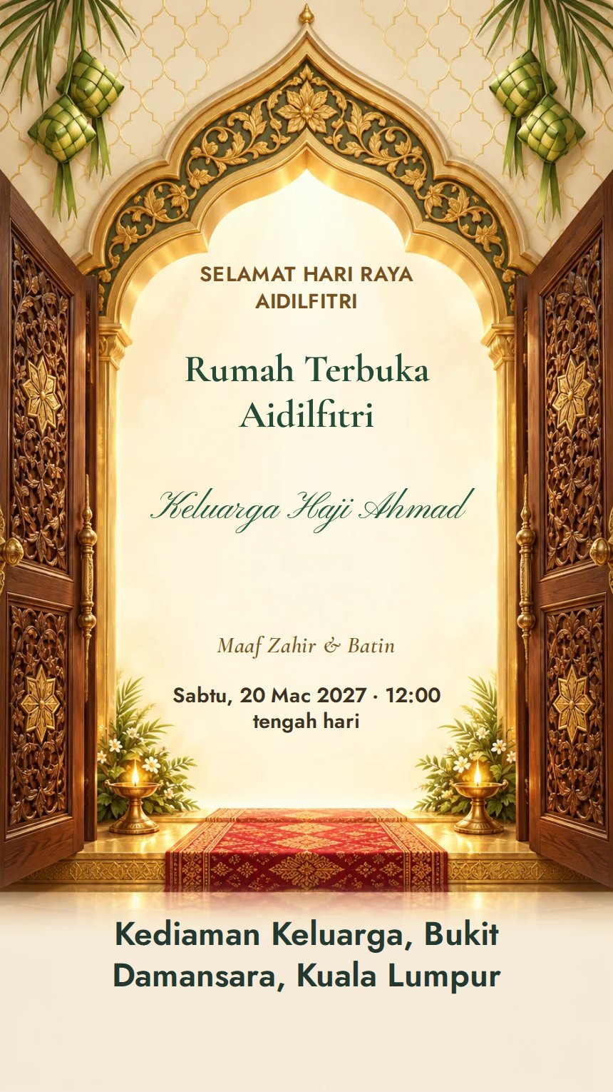 Pintu Gerbang Emas — Kad Jemputan Perayaan Agama & Kebudayaan — Emas — Islamik & Arabesk — Mewah