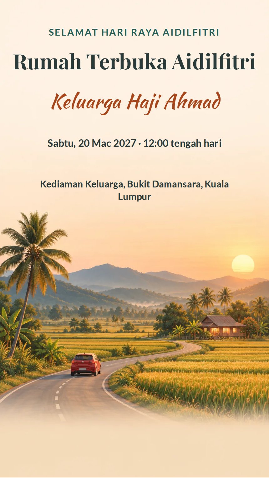 Balik Kampung — Kad Jemputan Perayaan Agama & Kebudayaan — Oren — Vintaj & Rustik — Nostalgic