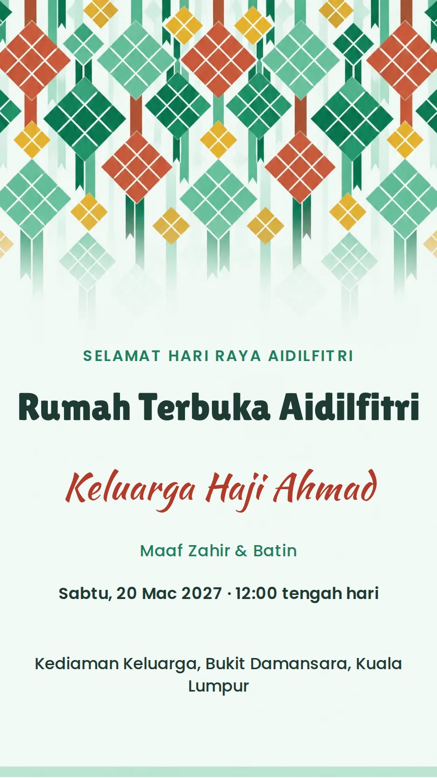 Ketupat Moden — Kad Jemputan Perayaan Agama & Kebudayaan — Pelbagai Warna — Geometri — Moden