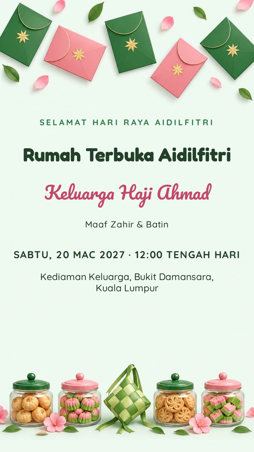 Sampul Duit Raya — Kad Jemputan Perayaan Agama & Kebudayaan — Hijau — Abstrak — Ceria